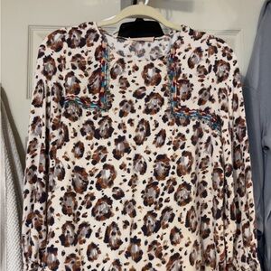 Savanna Jane Leopard Print Blouse with Aztec Threading - SIZE M